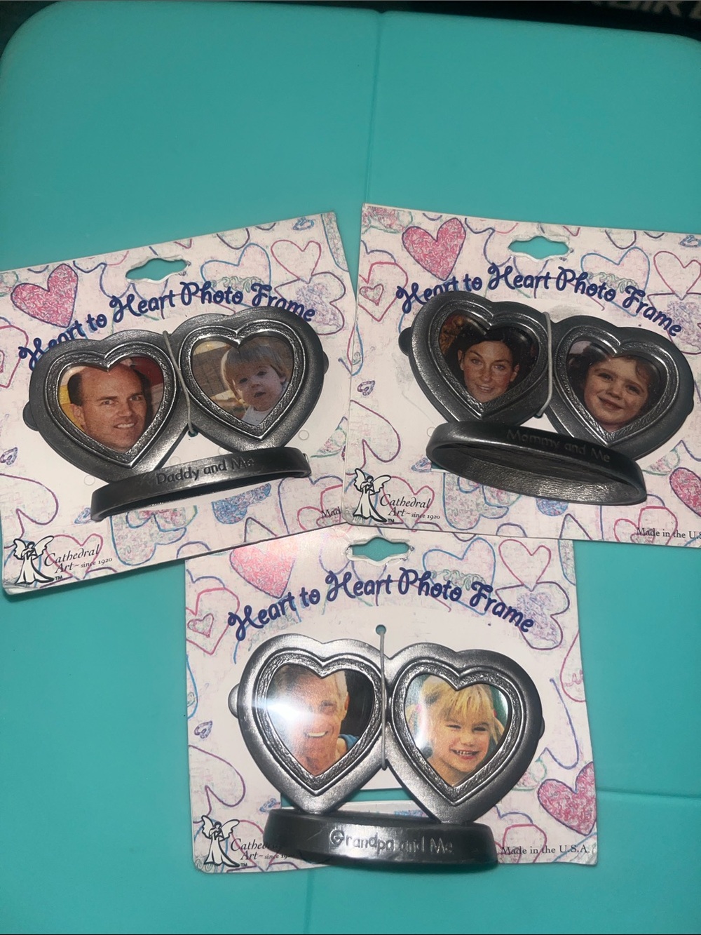 Hallmark Silver Heart-to-Heart Double Photo Frame Mommy, Daddy, Grandpa and me